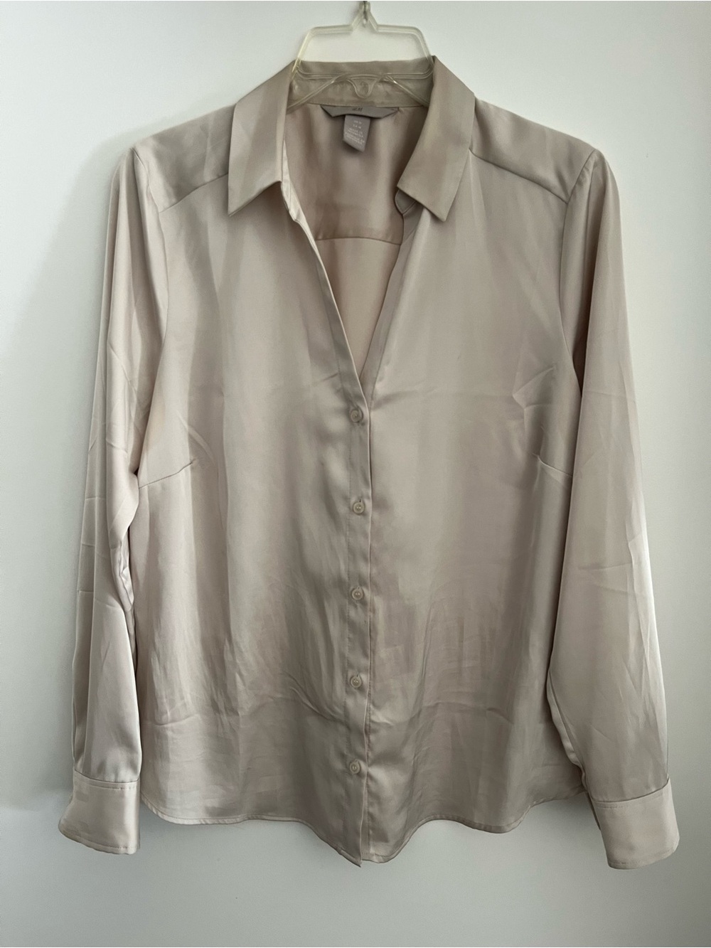 H&M Light Taupe Satin-like Button-Down Blouse